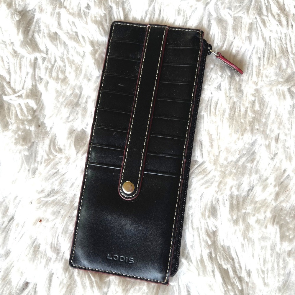 Lodis 1965 Canyon Long Stacker Wallet Black Red Edges Leather